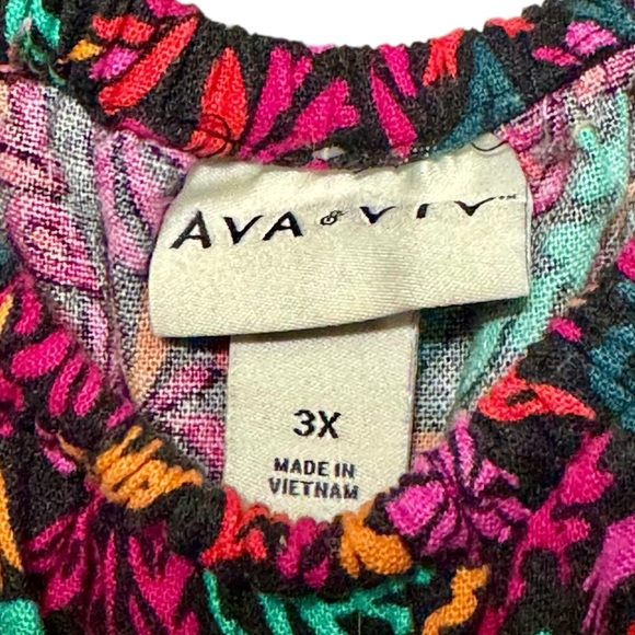 Ava & Viv Linen Bright Floral Print Ruffle Off Shoulder Neckline Belted Jumpsuit - Picture 13 of 14